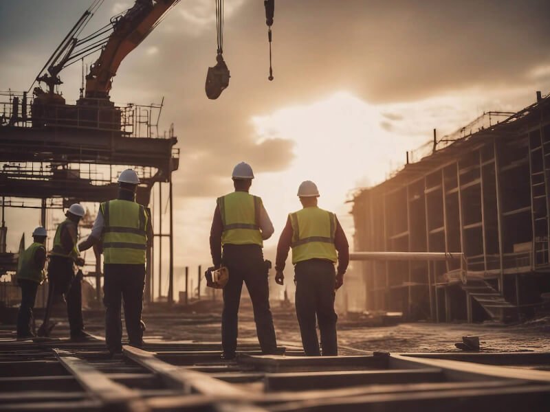 Equipe de profissionais em um canteiro de obras